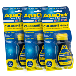 Confezione 3 strisce analitiche Aquachek Yellow per cloro, pH, alcalinità e acido cianurico.