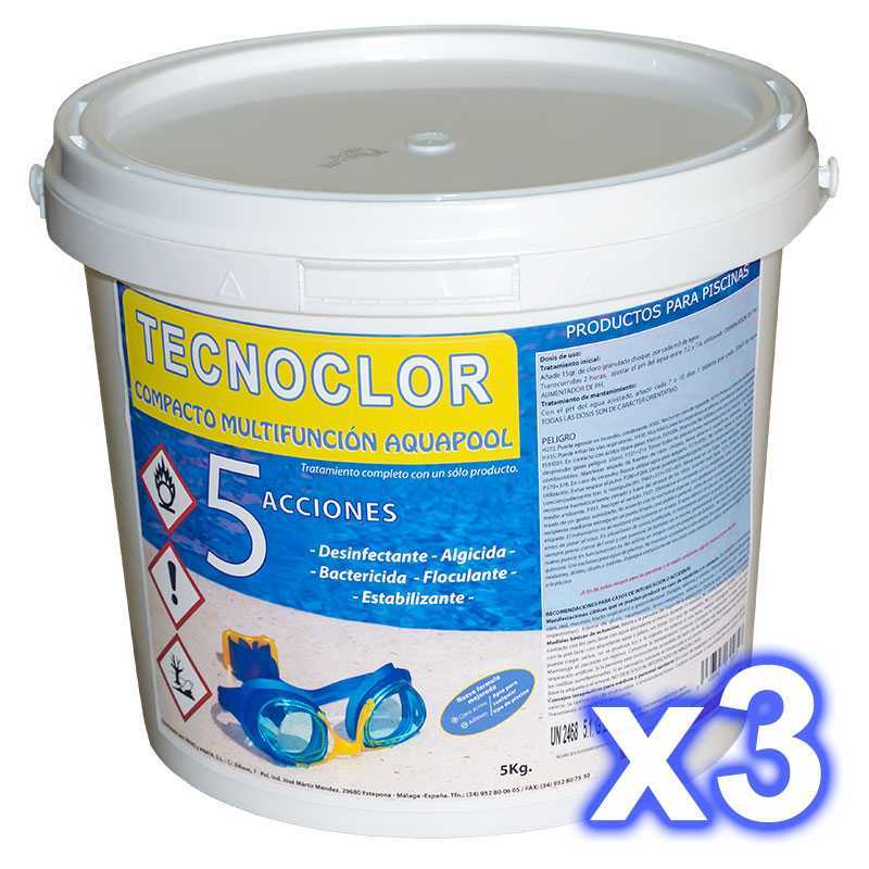 Pack 3 seaux chlore galets 5 fonctions Tecnoclor 5 kgs.